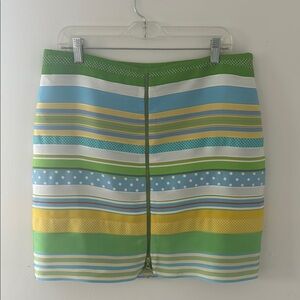 J. McLaughlin Blue/Yellow/Green Ribbon Skirt sz 14